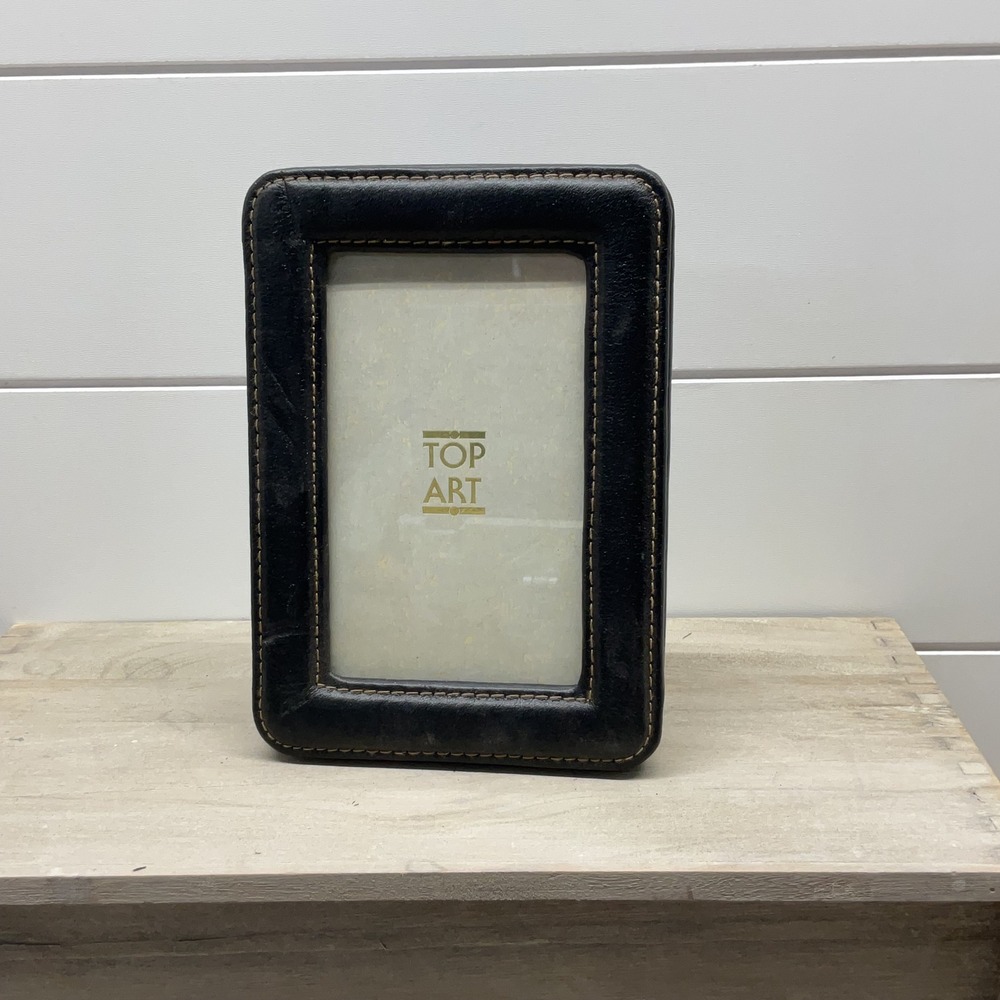 Top Art Black Leather Picture Frame Contrast Stitching Tabletop 5x7 Inch